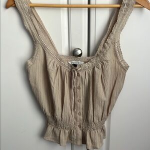 American Eagle Outfitters Tan Smocked Tank Top